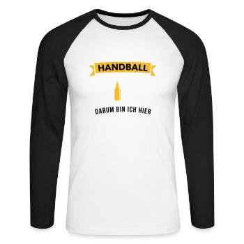 Handball & Bier darum bin ich hier - Unisex Baseballshirt langarm - Weiß/Schwarz - Vorne - Nik (191cm)