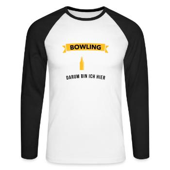Bowling und Bier darum bin ich hier - Team Sport - Unisex Baseballshirt langarm - Weiß/Schwarz - Vorne - Nik (191cm)