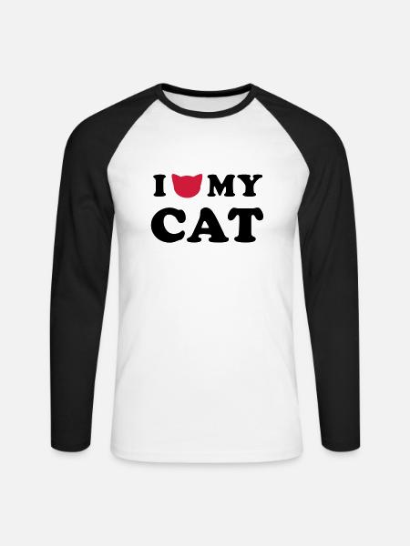 LOVE MY CAT - Unisex Baseballshirt langarm - Weiß/Schwarz