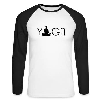 yoga_logo_1___f1 - Unisex Baseballshirt langarm - Weiß/Schwarz - Vorne - Nik (191cm)