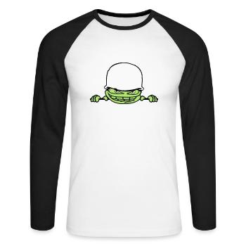 wand mauer gesicht kopf soldat tarnmuster krieg ar - Unisex Baseballshirt langarm - Weiß/Schwarz - Vorne - Nik (191cm)