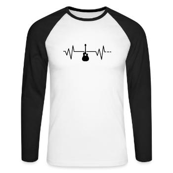 Heartbeat - Guitare, Fréquence d'impulsion de guitare acoustique - T-shirt baseball manches longues Homme - blanc/noir - Devant - Nik (191cm)
