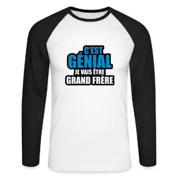 c'est génial je vais être grand frère - T-shirt baseball manches longues Homme - blanc/noir - Devant - Nik (191cm)