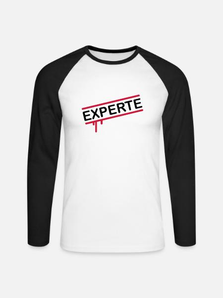 experte_1_f2 - Unisex Baseballshirt langarm - Weiß/Schwarz