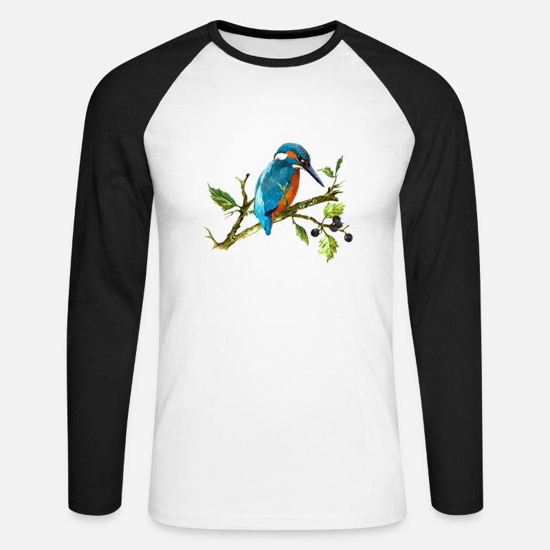 Eisvogel Vogel - Unisex Baseballshirt langarm - Weiß/Schwarz