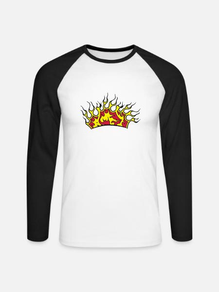 Feuer flammen krone - Unisex Baseballshirt langarm - Weiß/Schwarz
