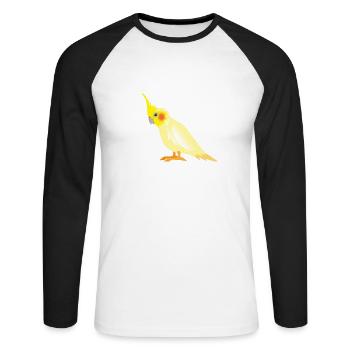 Realistic yellow cockatiel with red cheeks - Unisex Long Sleeve Baseball T-Shirt - white/black - Front - Nik (191cm)