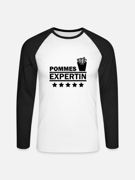 pommes expertin - Unisex Baseballshirt langarm - Weiß/Schwarz
