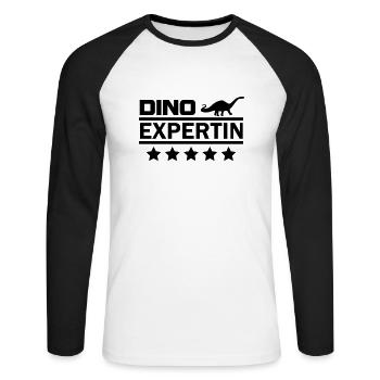 dino expertin - Unisex Baseballshirt langarm - Weiß/Schwarz - Vorne - Nik (191cm)