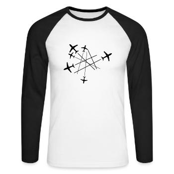 chemtrails nombreuses lignes top down avion voler - T-shirt baseball manches longues Homme - blanc/noir - Devant - Nik (191cm)