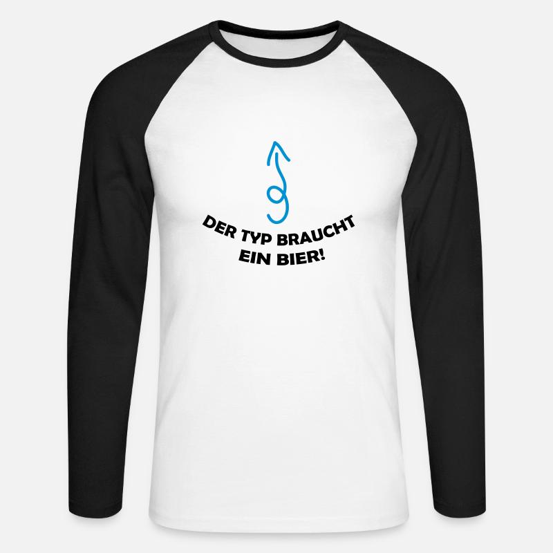der_typ_braucht_ein_bier_002 - Unisex Baseballshirt langarm - Weiß/Schwarz