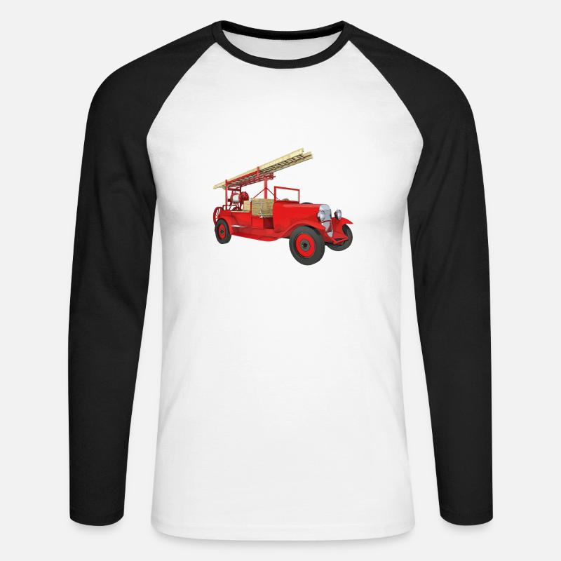 Retro fire engine, fire engine - Unisex Long Sleeve Baseball T-Shirt - white/black