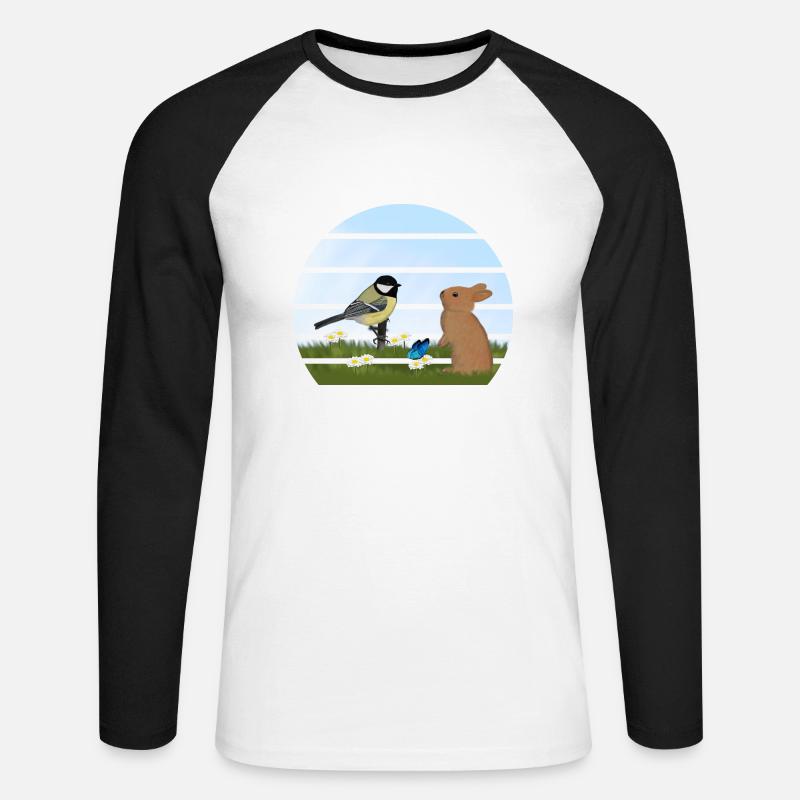 Great Bird Rabbit Easter Spring - Unisex Long Sleeve Baseball T-Shirt - white/black