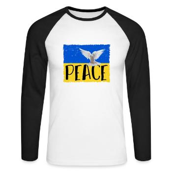 Ukraine Flag Coat of Arms Peace Peace. Against war! - Unisex Long Sleeve Baseball T-Shirt - white/black - Front - Nik (191cm)