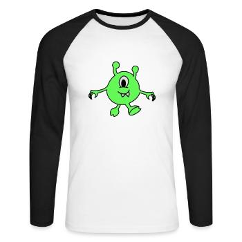 Monster Alien - Unisex Baseballshirt langarm - Weiß/Schwarz - Vorne - Nik (191cm)