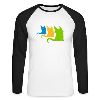 3 petits chats colorés - T-shirt baseball manches longues Homme - blanc/noir - Devant - Nik (191cm)