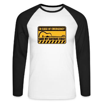 Sauvez d’abord mes guitares - T-shirt baseball manches longues Homme - blanc/noir - Devant - Nik (191cm)