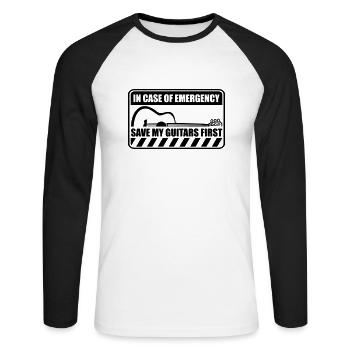 Warning Save My Guitars - Unisex Long Sleeve Baseball T-Shirt - white/black - Front - Nik (191cm)