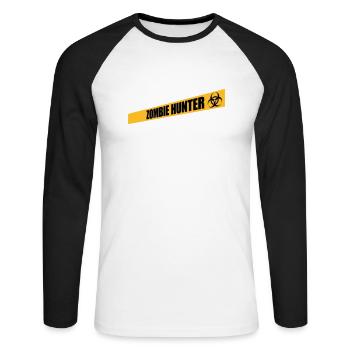 zombie hunter Halloween quote - Unisex Long Sleeve Baseball T-Shirt - white/black - Front - Nik (191cm)