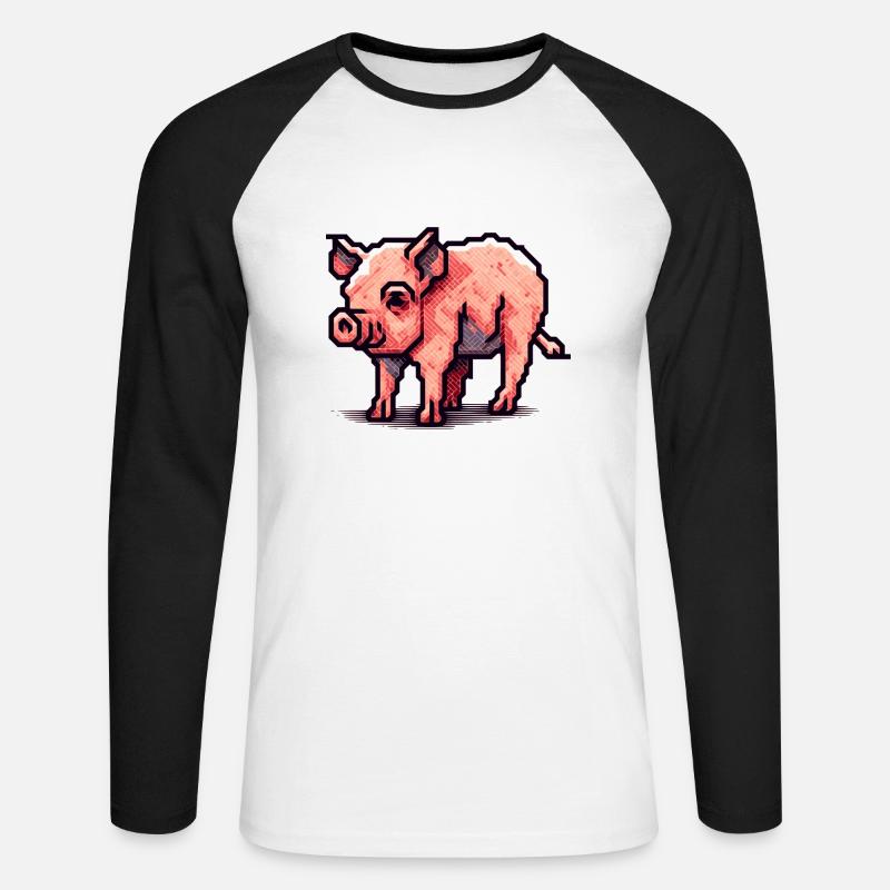 Maiale come scrofa in pixel art a 16 bit - Maglia da baseball a manica lunga da uomo - bianco/nero
