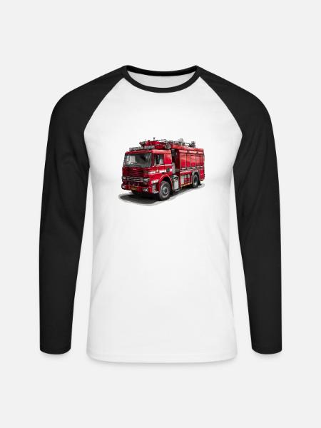 Mit dem Feuerwehrauto Brände bekämpfen - Unisex Baseballshirt langarm - Weiß/Schwarz