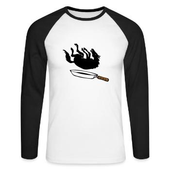 Pferd in der Pfanne - Unisex Baseballshirt langarm - Weiß/Schwarz - Vorne - Nik (191cm)