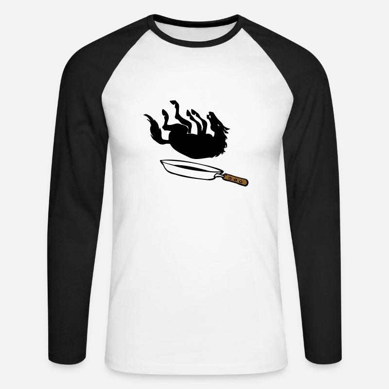 Pferd in der Pfanne - Unisex Baseballshirt langarm - Weiß/Schwarz
