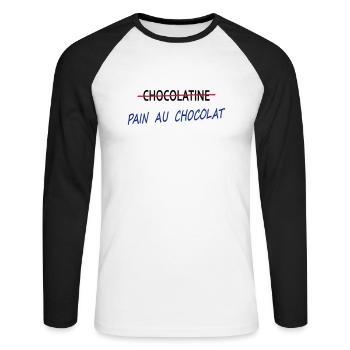 Pain au chocolat - T-shirt baseball manches longues Homme - blanc/noir - Devant - Nik (191cm)
