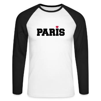 Paris coeur France cadeau d'amour - T-shirt baseball manches longues Homme - blanc/noir - Devant - Nik (191cm)