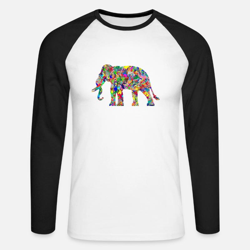 Elefant bunte Farbkleckse Geschenk Geschenkidee - Unisex Baseballshirt langarm - Weiß/Schwarz