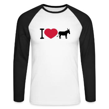 j'aime l'amour coeur âne cheval poney petit packelsel l - T-shirt baseball manches longues Homme - blanc/noir - Devant - Nik (191cm)