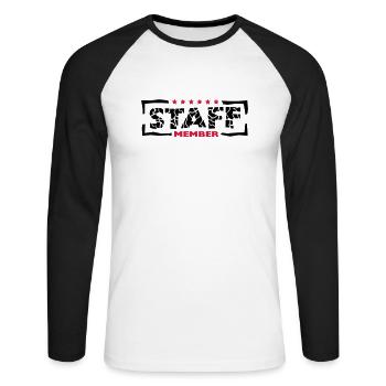 Staff Member Friends Team Staff Crew Logo - Unisex Long Sleeve Baseball T-Shirt - white/black - Front - Nik (191cm)