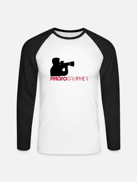 Fotograaf Tekst Logo Design - Langærmet herre-baseballshirt - hvid/sort