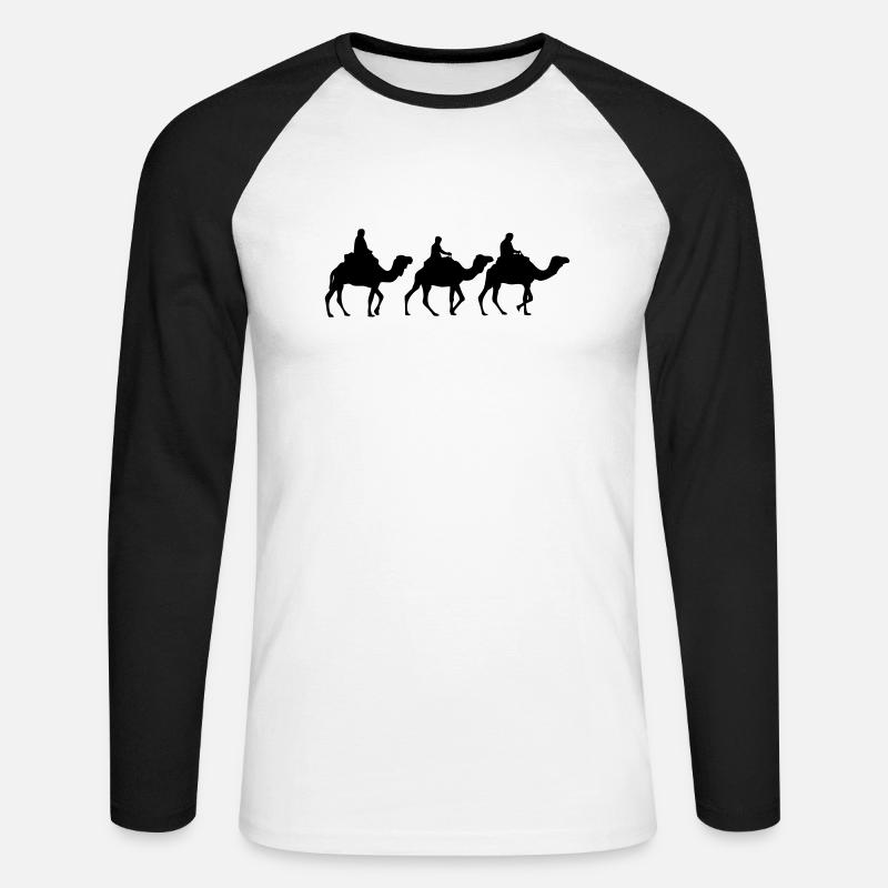 Camel - Dromedar - Kamel - Karawane - Unisex Baseballshirt langarm - Weiß/Schwarz