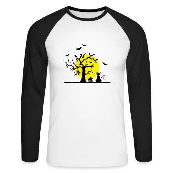 Halloween - Katze und Baum - Unisex Baseballshirt langarm - Weiß/Schwarz - Vorne - Nik (191cm)