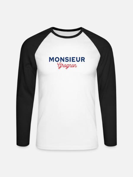 monsieur grognon - T-shirt baseball manches longues Homme - blanc/noir