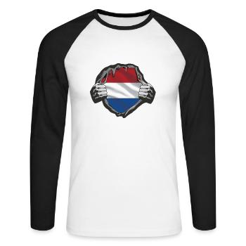 Hollande - T-shirt baseball manches longues Homme - blanc/noir - Devant - Nik (191cm)