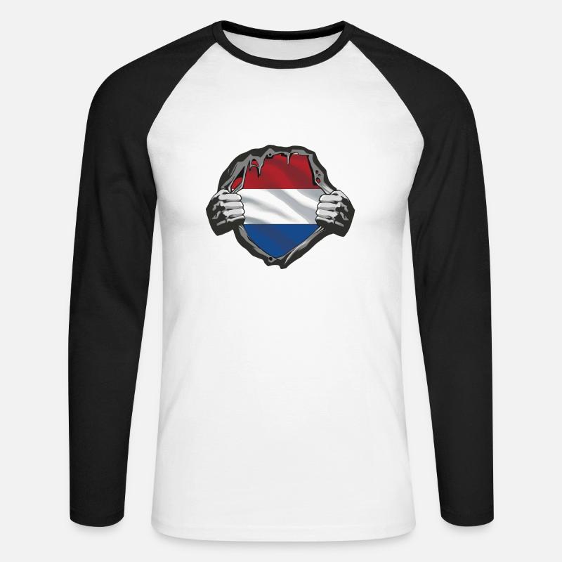 Hollande - T-shirt baseball manches longues Homme - blanc/noir