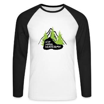 ICH MUSS WANDERN - Unisex Baseballshirt langarm - Weiß/Schwarz - Vorne - Nik (191cm)