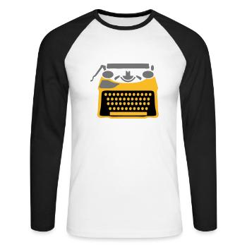 machine ecrire - T-shirt baseball manches longues Homme - blanc/noir - Devant - Nik (191cm)