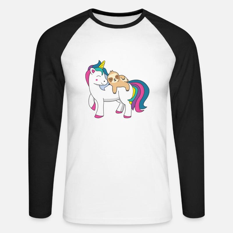 Faultier Reiten Einhorn - Unisex Baseballshirt langarm - Weiß/Schwarz