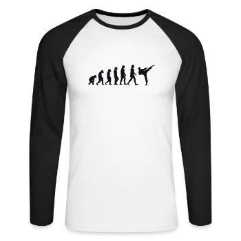 Évolution du karaté - T-shirt baseball manches longues Homme - blanc/noir - Devant - Nik (191cm)