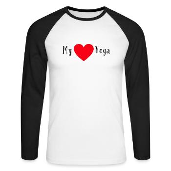 mon amour yoga / j’aime le yoga - T-shirt baseball manches longues Homme - blanc/noir - Devant - Nik (191cm)