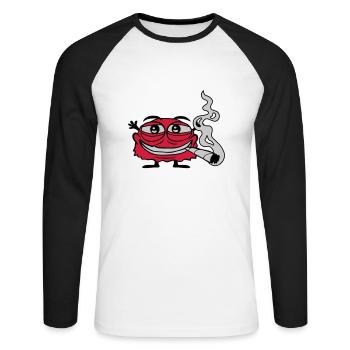 Weed rauchendes lustiges Monster - Unisex Baseballshirt langarm - Weiß/Schwarz - Vorne - Nik (191cm)