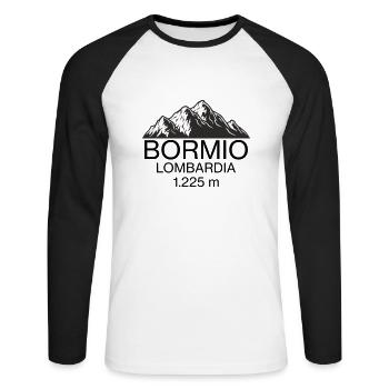 Bormio-Logo - Unisex Baseballshirt langarm - Weiß/Schwarz - Vorne - Nik (191cm)