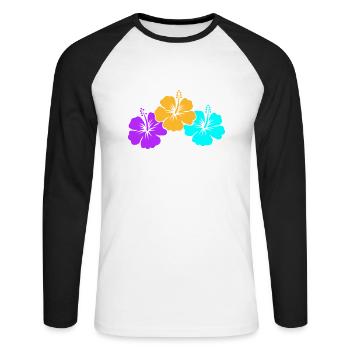 hibiskus - Unisex Baseballshirt langarm - Weiß/Schwarz - Vorne - Nik (191cm)