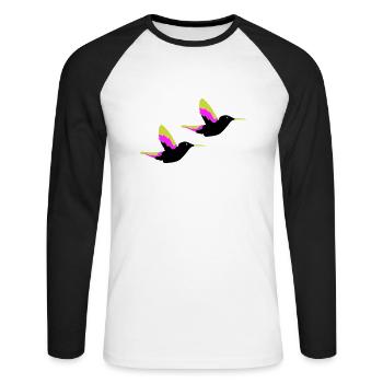 Colibris Oiseaux - T-shirt baseball manches longues Homme - blanc/noir - Devant - Nik (191cm)