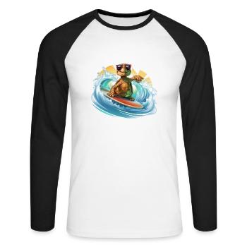 Surfende Schildkröte - Unisex Baseballshirt langarm - Weiß/Schwarz - Vorne - Nik (191cm)