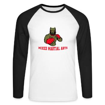dog fighter mma - Unisex Baseballshirt langarm - Weiß/Schwarz - Vorne - Nik (191cm)