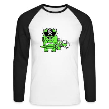Triceratops Stegosaurus 2 Dinosaure Pirate Dino - T-shirt baseball manches longues Homme - blanc/noir - Devant - Nik (191cm)